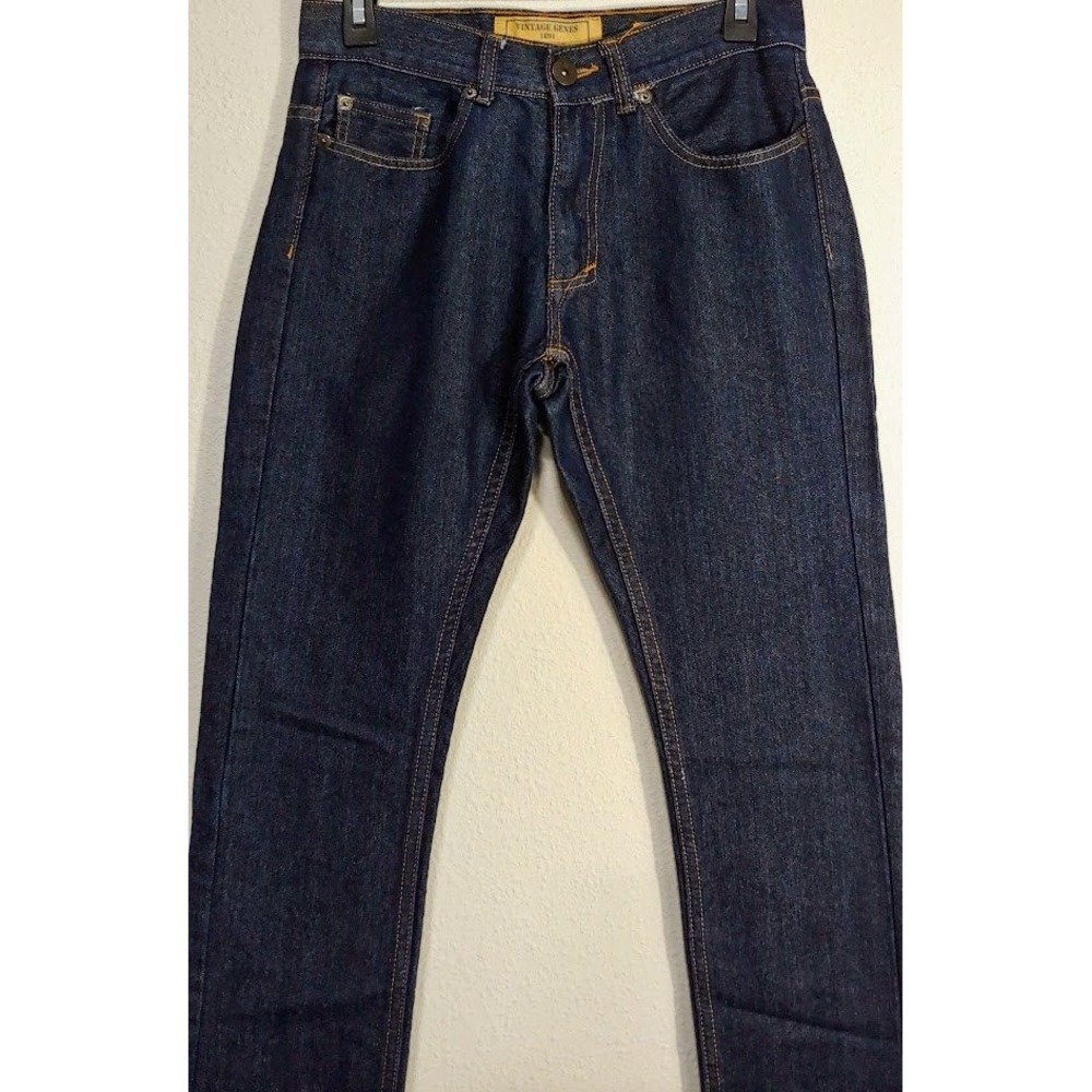 Vintage Genes 1991 Mens Slim Straight 28 x30 Jeans Dark Indigo Blue Denim Pants - Picture 4 of 13